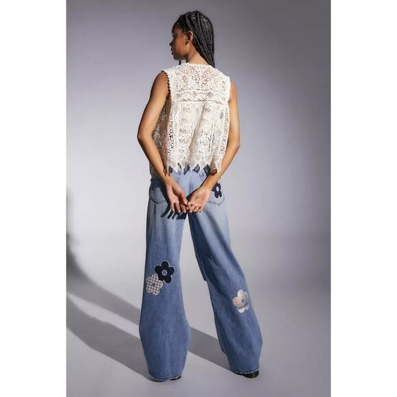 Urban Outfitters BDG Skater Baggy Jean Daisy Patch Distressed Flared Leg 25x32 - Picture 14 of 14